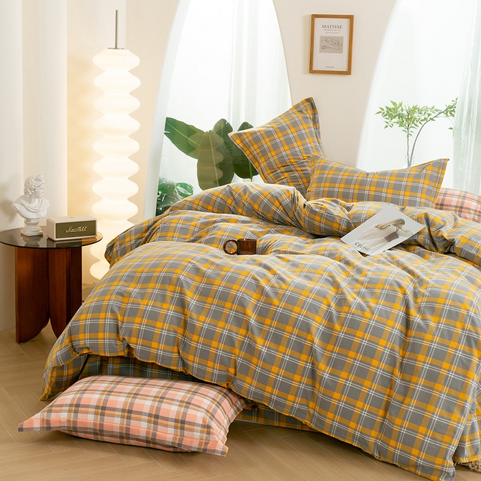 91家纺网 家纺一手货源 找家纺 喜四方 2025新款全棉色织水洗棉四件套 夏威夷（ 黄）