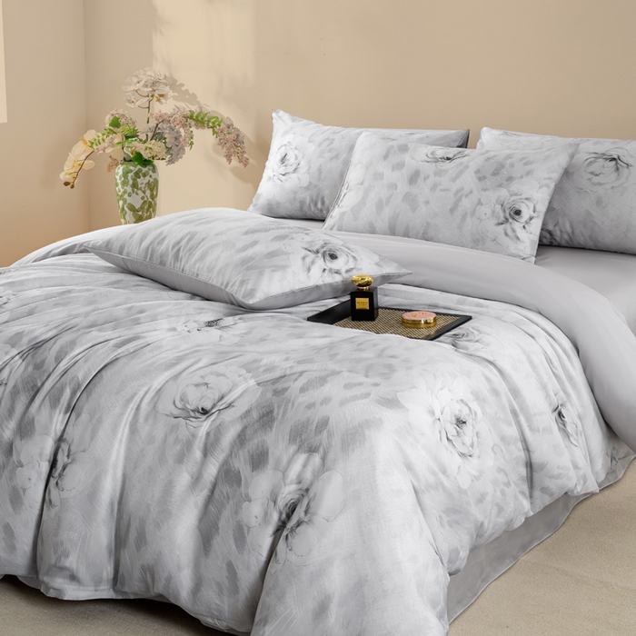 91家纺网 家纺一手货源 找家纺 帅露家纺 2025新款50S莱赛尔天丝印花四件套 豹纹诱惑-灰