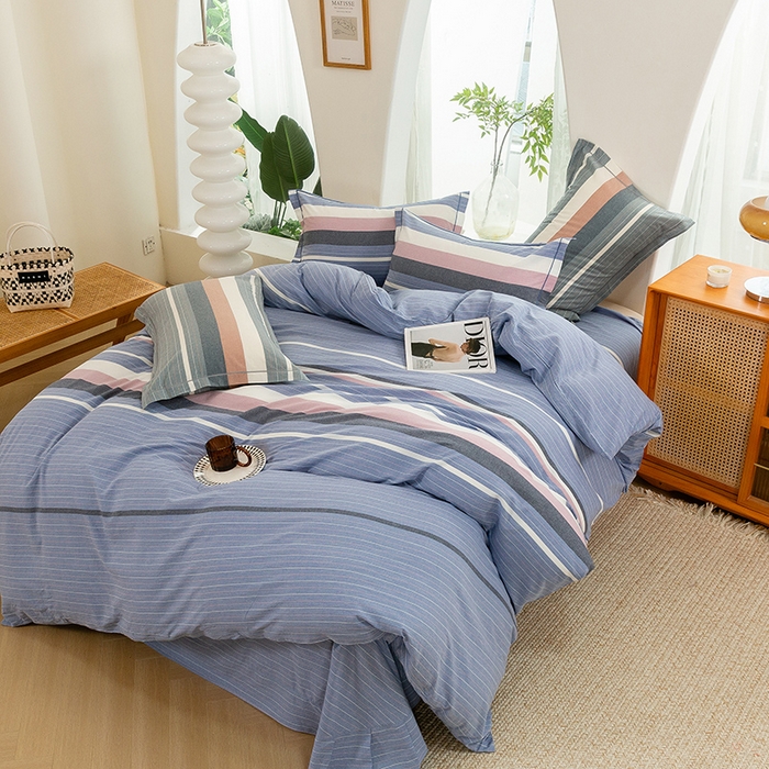 91家纺网 家纺一手货源 找家纺 喜四方 2025新款全棉色织水洗棉四件套 格林（兰）