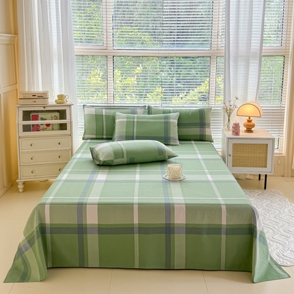 仟网汇 2025新款老粗布床单粗布凉席老粗布单床单枕套单品 绿大格