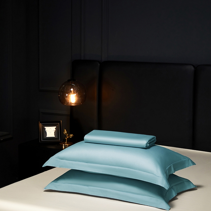 91家纺网 家纺一手货源 找家纺 秀色2025新款A类高端100s新疆长绒棉纯棉床单单件全棉单人贡缎加厚被单三件套 莫奈-雾霾蓝