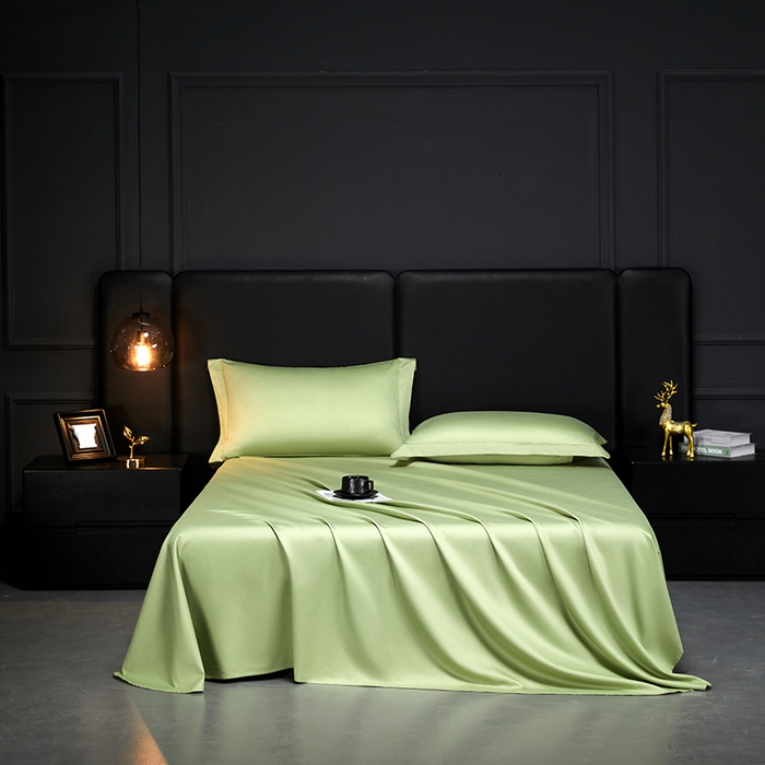 91家纺网 家纺一手货源 找家纺 秀色2025新款A类高端100s新疆长绒棉纯棉床单单件全棉单人贡缎加厚被单三件套 莫奈-艾绿