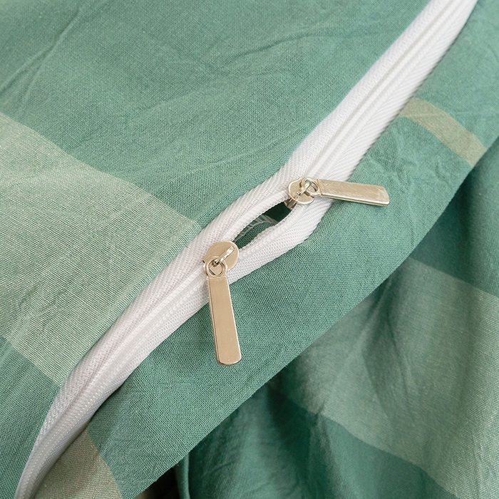 91家纺网 家纺一手货源 找家纺 喜四方 2025新款全棉色织水洗棉四件套 悠然大格（绿）