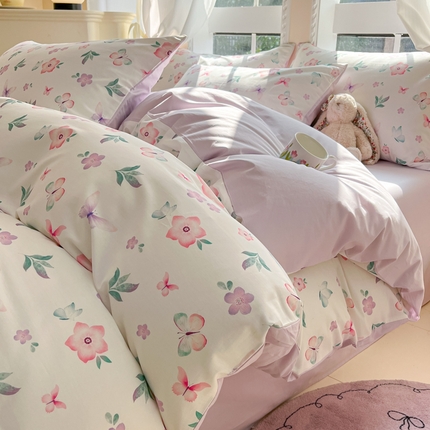 仔仔熊 2025新款全棉印花四件套 水彩蝴蝶花