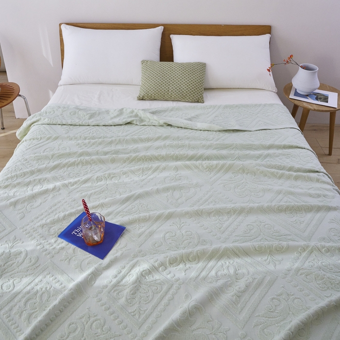 91家纺网 家纺一手货源 找家纺 爱港家纺 2025新款上海专版老式怀旧全棉A类纱布毛巾被 古韵-绿