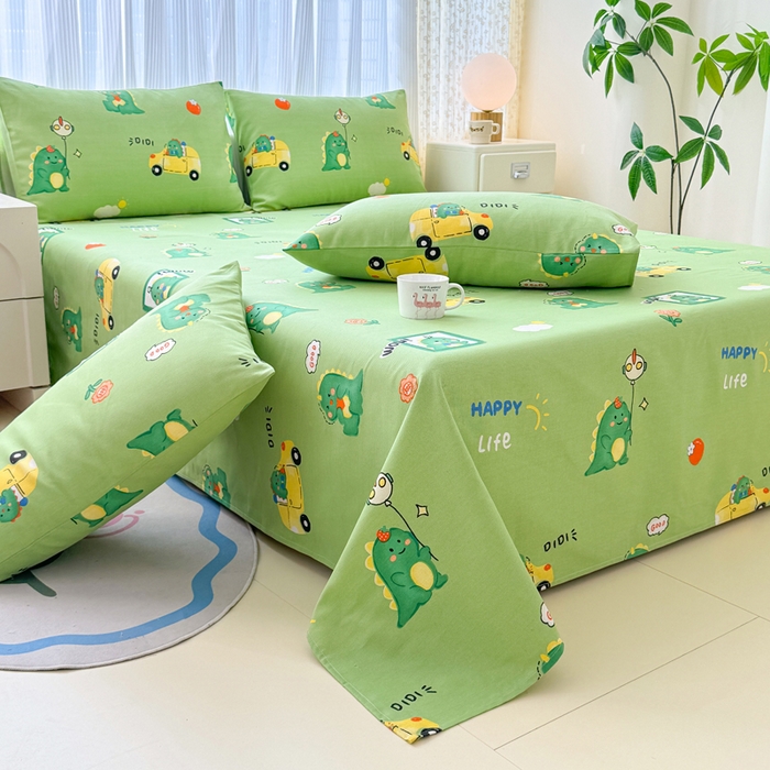 91家纺网 家纺一手货源 找家纺 仟网汇 2025新款老粗布床单粗布凉席老粗布单床单枕套单品 恐龙绿