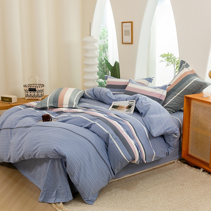 91家纺网 家纺一手货源 找家纺 喜四方 2025新款全棉色织水洗棉四件套 格林（兰）