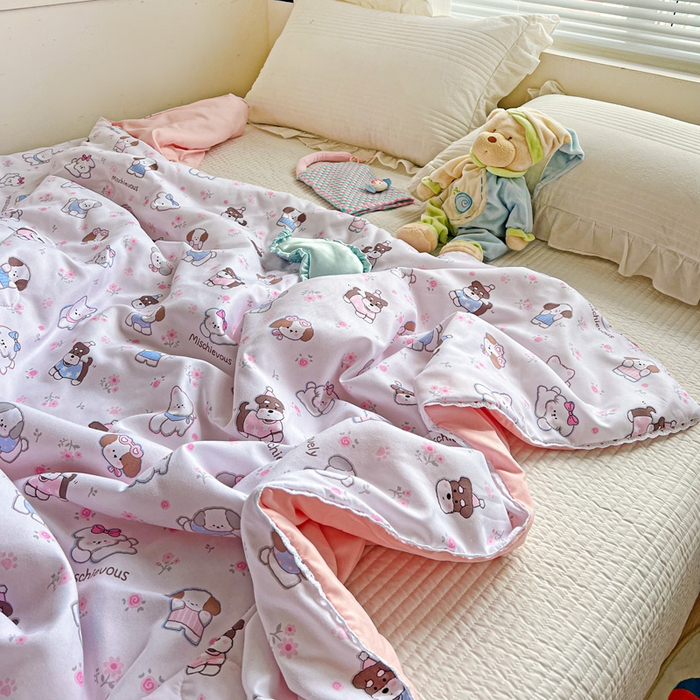 91家纺网 家纺一手货源 找家纺 妖妖家纺 2025新款超柔双层纱糯糯针织棉夏凉被 狗狗乐园