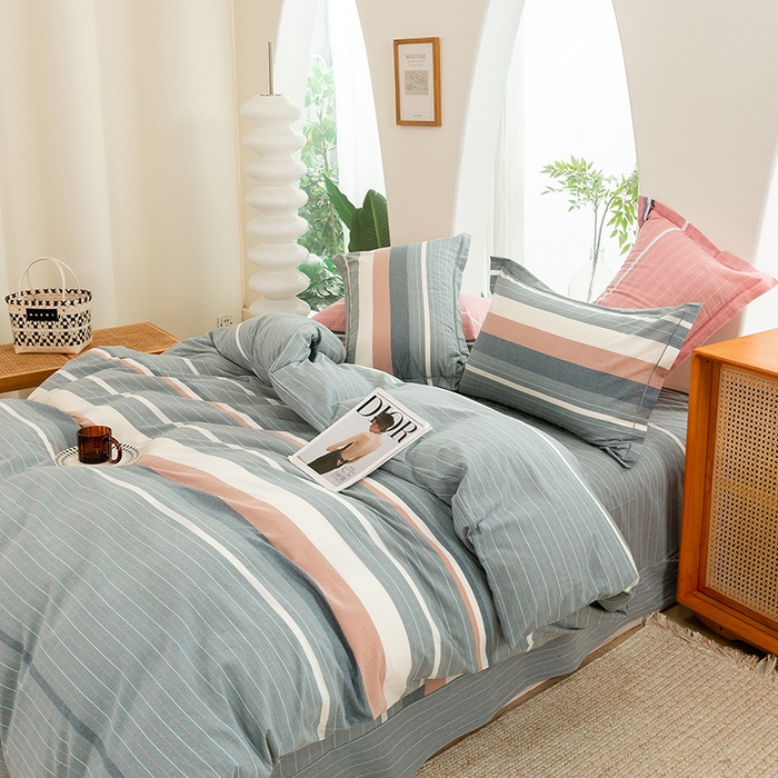 91家纺网 家纺一手货源 找家纺 喜四方 2025新款全棉色织水洗棉四件套 格林（灰）