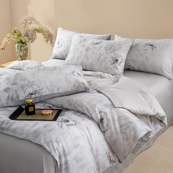 91家纺网 家纺一手货源 找家纺 帅露家纺 2025新款50S莱赛尔天丝印花四件套 豹纹诱惑-灰