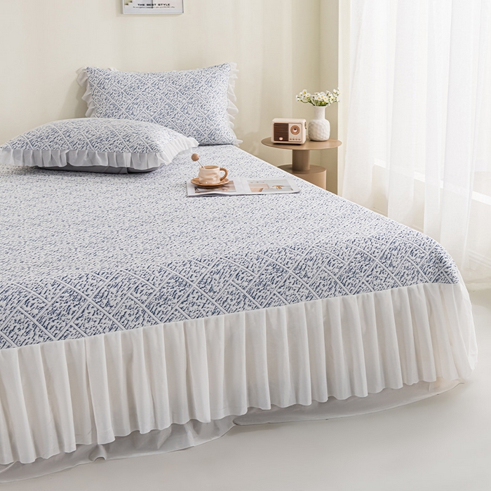 91家纺网 家纺一手货源 找家纺 鑫姿 2025新款5A抗菌凉席床裙款-雅致系列 雅致床裙款-冰深蓝