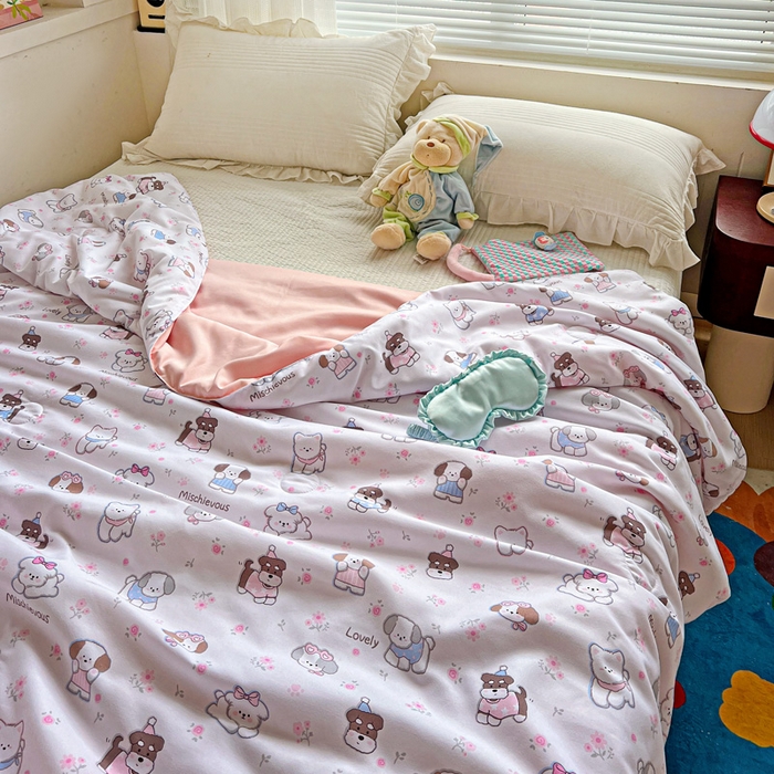 91家纺网 家纺一手货源 找家纺 妖妖家纺 2025新款超柔双层纱糯糯针织棉夏凉被 狗狗乐园