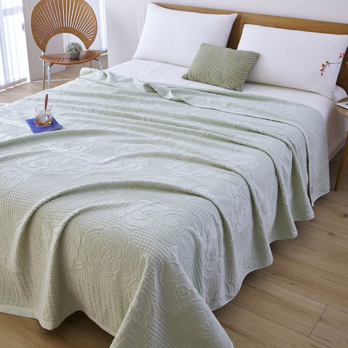 91家纺网 家纺一手货源 找家纺 爱港家纺 2025新款上海专版老式怀旧全棉A类纱布毛巾被 茶花-绿