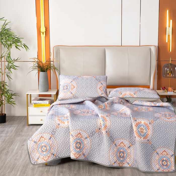 91家纺网 家纺一手货源 找家纺 美丽折2025夏季新品高端加厚全冰丝生物基乳胶凉席三件套 水洗天然乳胶凉席 富贵华庭紫