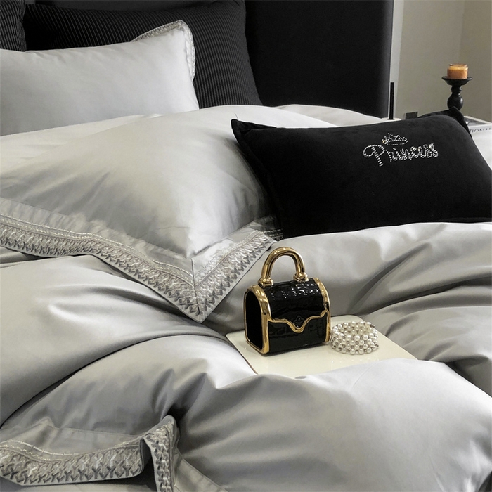 91家纺网 家纺一手货源 找家纺 保罗圣迪奥 2025新款50双股全棉长绒棉四件套-艾瑟琳系列 艾瑟琳-绅士灰