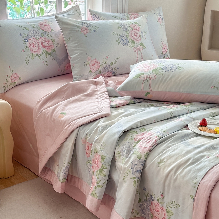 91家纺网 家纺一手货源 找家纺 瑜珠家纺 2025新款里外全棉棉花夏被 解花语