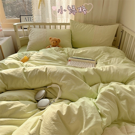 顾里家纺 2025新款简约小资系列云感双层纱四件套 小绿格