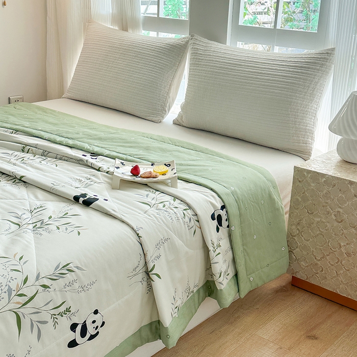 91家纺网 家纺一手货源 找家纺 瑜珠家纺 2025新款里外全棉棉花夏被 熊猫仔仔