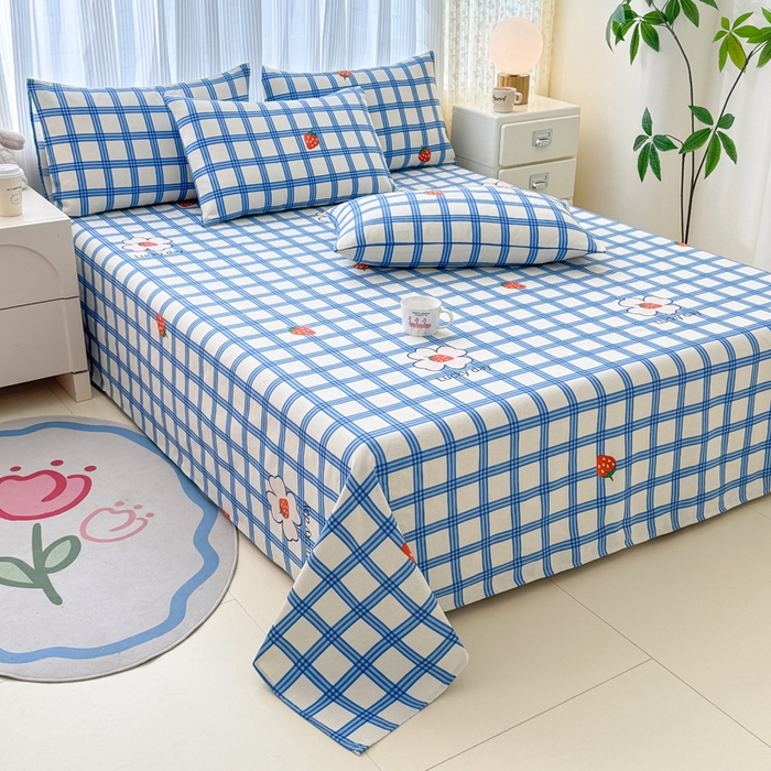 91家纺网 家纺一手货源 找家纺 仟网汇 2025新款老粗布床单粗布凉席老粗布单床单枕套单品 蓝格草莓