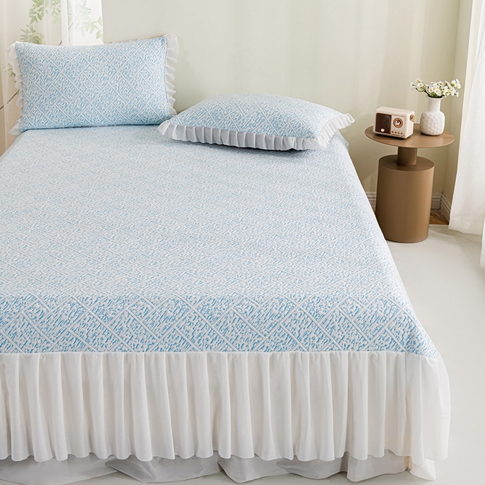 91家纺网 家纺一手货源 找家纺 鑫姿 2025新款5A抗菌凉席床裙款-雅致系列 雅致床裙款-冰浅蓝