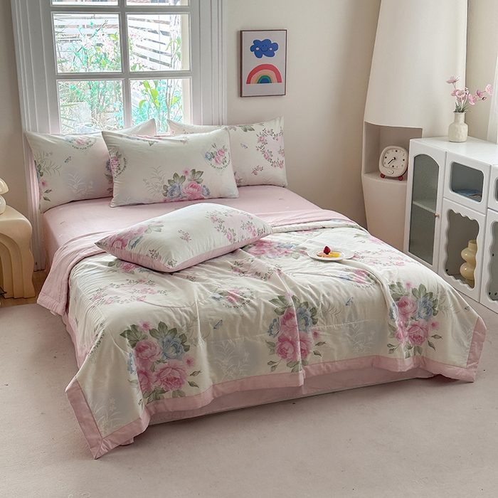 91家纺网 家纺一手货源 找家纺 瑜珠家纺 2025新款里外全棉棉花夏被 法尔曼玫瑰