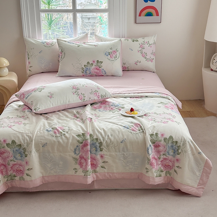 91家纺网 家纺一手货源 找家纺 瑜珠家纺 2025新款里外全棉棉花夏被 法尔曼玫瑰