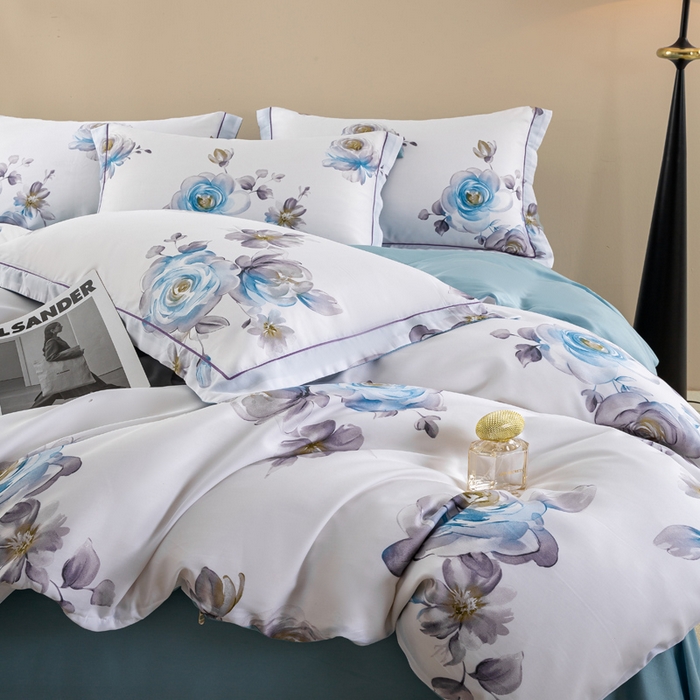 91家纺网 家纺一手货源 找家纺 帅露家纺 2025新款50S莱赛尔天丝印花四件套 安妮玫瑰