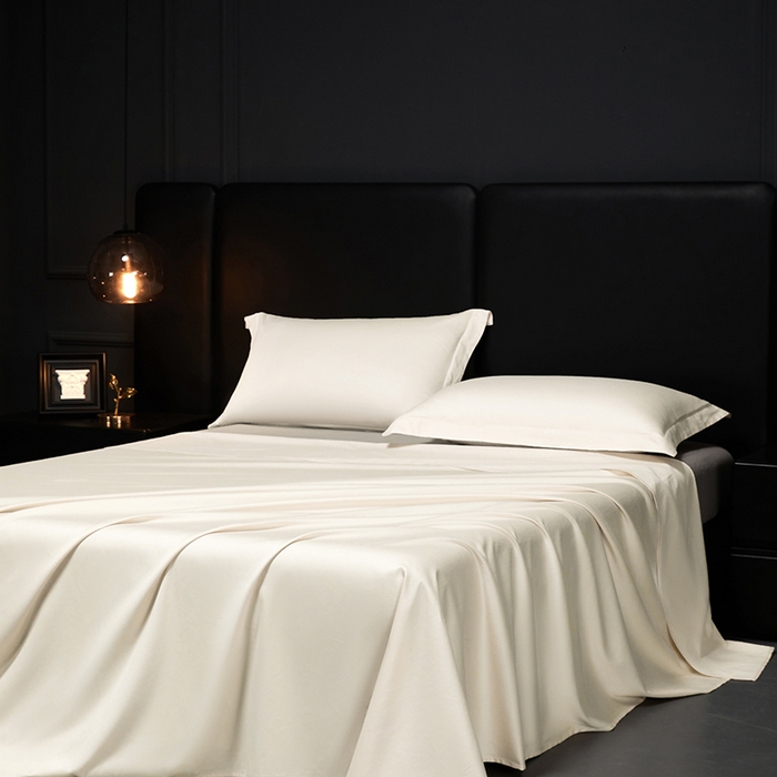 91家纺网 家纺一手货源 找家纺 秀色2025新款A类高端100s新疆长绒棉纯棉床单单件全棉单人贡缎加厚被单三件套 莫奈-皓月白