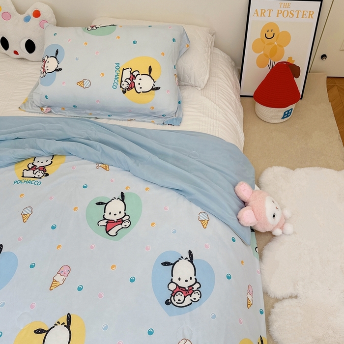 91家纺网 家纺一手货源 找家纺 兜米家居 2025夏季新品三丽鸥深睡双感针织凉感空调被夏被 炫彩怕洽购