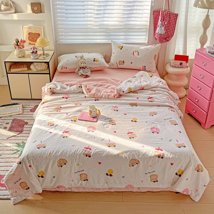 妖妖家纺 2025新款超柔双层纱糯糯针织棉夏凉被四件套 俏皮可颂