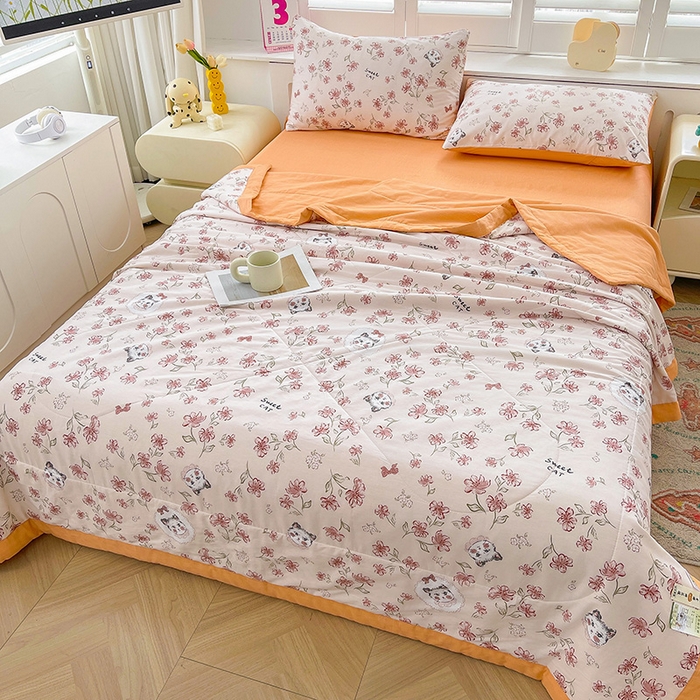 91家纺网 家纺一手货源 找家纺 思雅庭 2025新款里外全棉夏被新疆棉花夏凉被空调被 喵喵心情