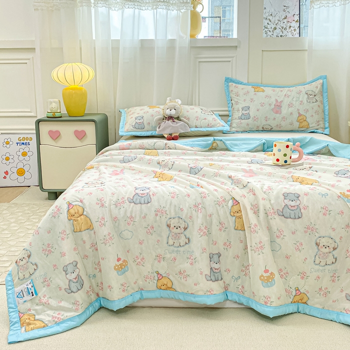 91家纺网 家纺一手货源 找家纺 顺顺家纺 2025新款凉感丝印花夏被空调被 萌狗乐园