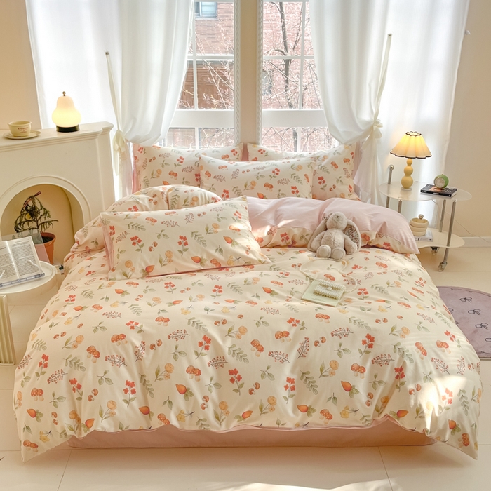 91家纺网 家纺一手货源 找家纺 仔仔熊 2025新款全棉印花四件套 春意盎然