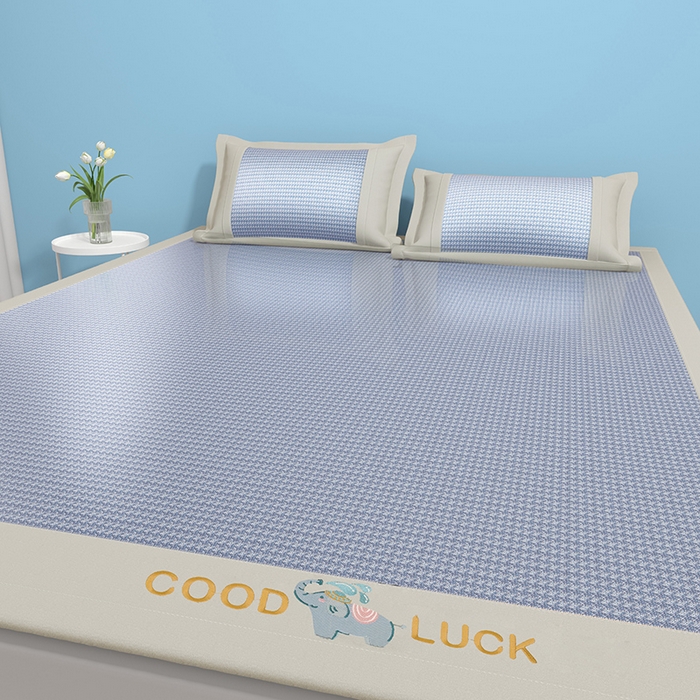 91家纺网 家纺一手货源 找家纺 绒艺席业 2025新款A类抗菌冰丝凉席系列-小象宝款 蓝色