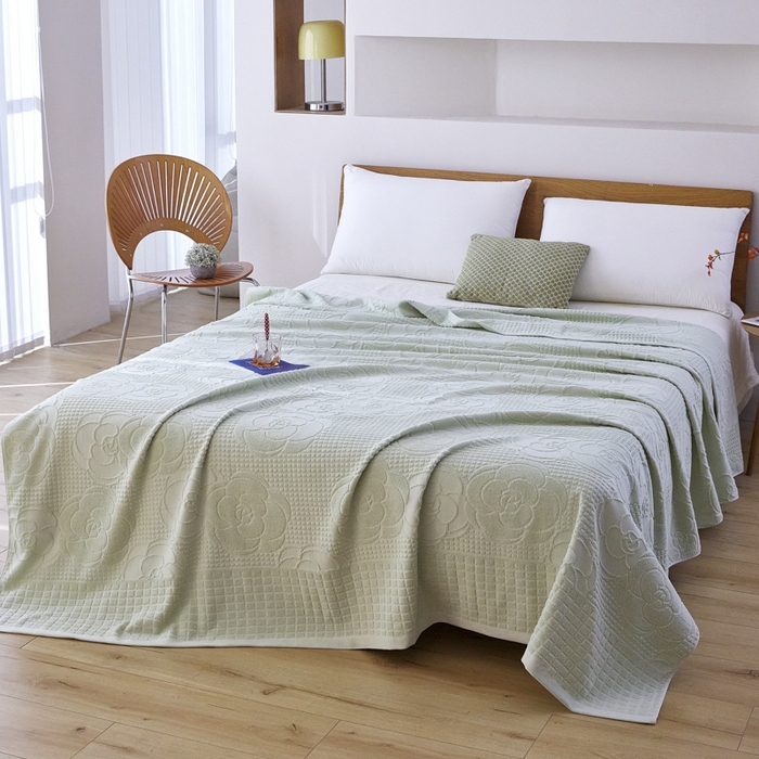 91家纺网 家纺一手货源 找家纺 爱港家纺 2025新款上海专版老式怀旧全棉A类纱布毛巾被 茶花-绿