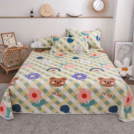 仟网汇 2025全棉老粗布蕾丝花边三件套（无纺布手提包装） 彩虹熊