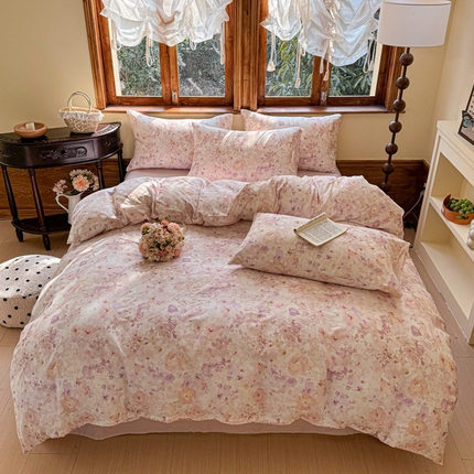 雪夫人 2025新款A类全棉有氧双层纱四件套 莫奈花园