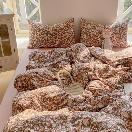 【提供买家秀】2025直播云感皱皱棉四件套水洗棉简约风小碎花被套床笠三件套-平铺图 繁华