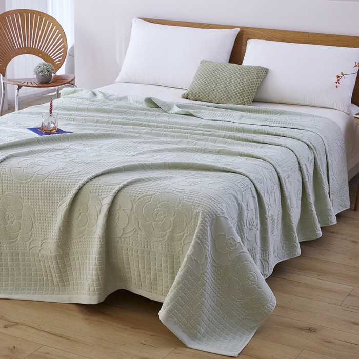 91家纺网 家纺一手货源 找家纺 爱港家纺 2025新款上海专版老式怀旧全棉A类纱布毛巾被 茶花-绿