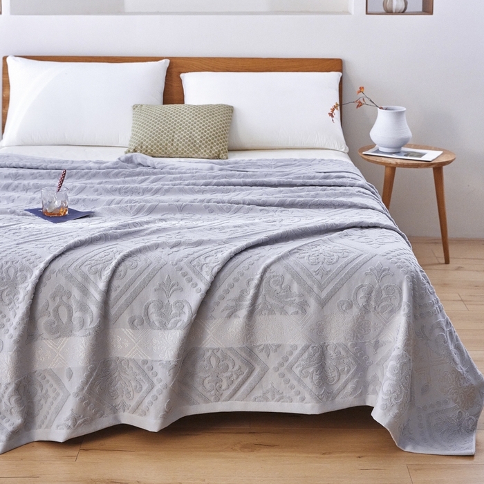 91家纺网 家纺一手货源 找家纺 爱港家纺 2025新款上海专版老式怀旧全棉A类纱布毛巾被 古韵-灰 