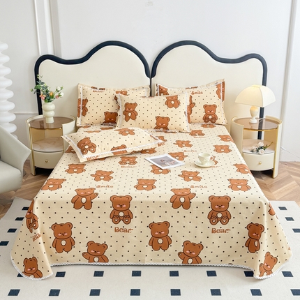 仟网汇 2025全棉老粗布蕾丝花边三件套（无纺布手提包装） 波点萌熊