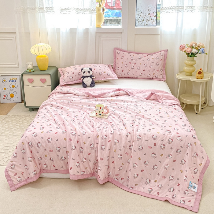 91家纺网 家纺一手货源 找家纺 顺顺家纺 2025新款凉感丝印花夏被空调被 少女凯蒂