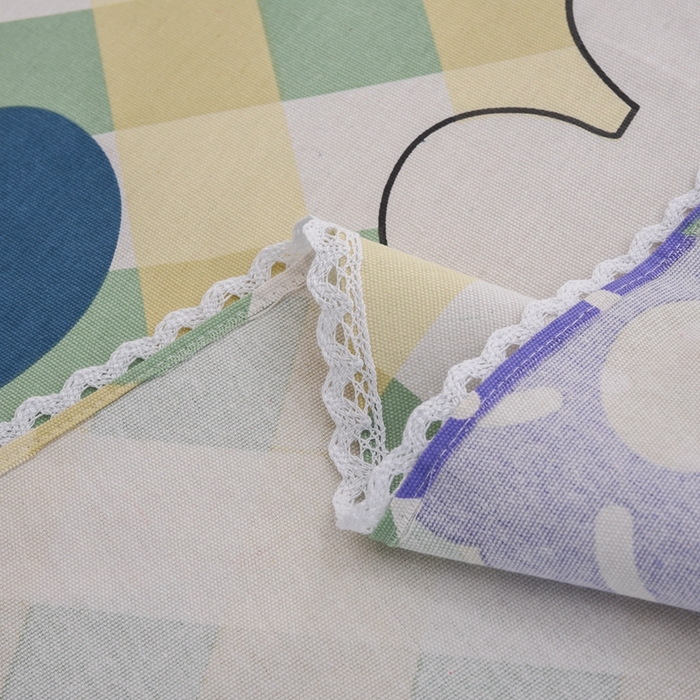 91家纺网 家纺一手货源 找家纺 仟网汇 2025全棉老粗布蕾丝花边三件套（无纺布手提包装） 彩虹熊