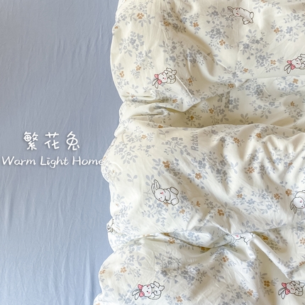 【提供买家秀】2025直播云感皱皱棉四件套水洗棉简约风小碎花被套床笠三件套-细节图 繁花兔