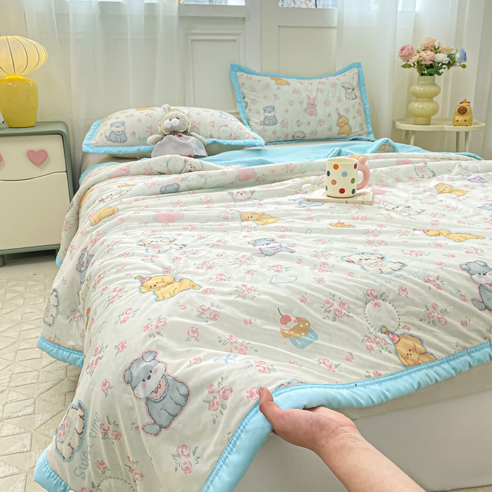 91家纺网 家纺一手货源 找家纺 顺顺家纺 2025新款凉感丝印花夏被空调被 萌狗乐园