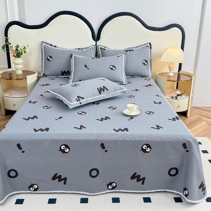 91家纺网 家纺一手货源 找家纺 仟网汇 2025全棉老粗布蕾丝花边三件套（无纺布手提包装） 黑煤球