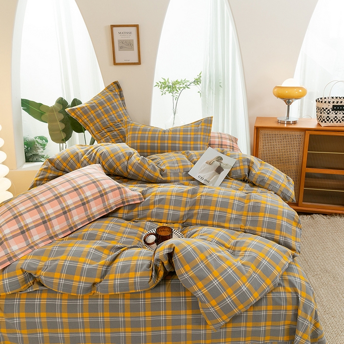 91家纺网 家纺一手货源 找家纺 喜四方 2025新款全棉色织水洗棉四件套 夏威夷（ 黄）