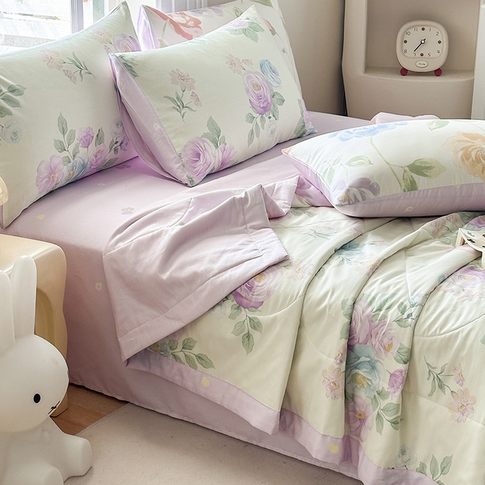 91家纺网 家纺一手货源 找家纺 瑜珠家纺 2025新款里外全棉棉花夏被 假日玫瑰