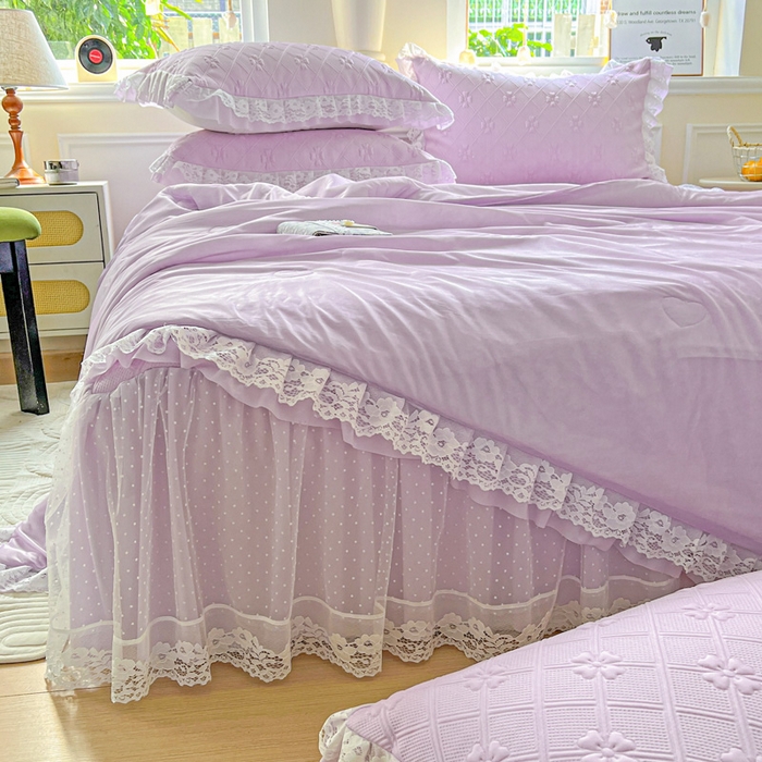 91家纺网 家纺一手货源 找家纺 创爱家纺 2025新款3D提花冰豆豆床裙款凉席夏被四件套 冰豆豆-紫