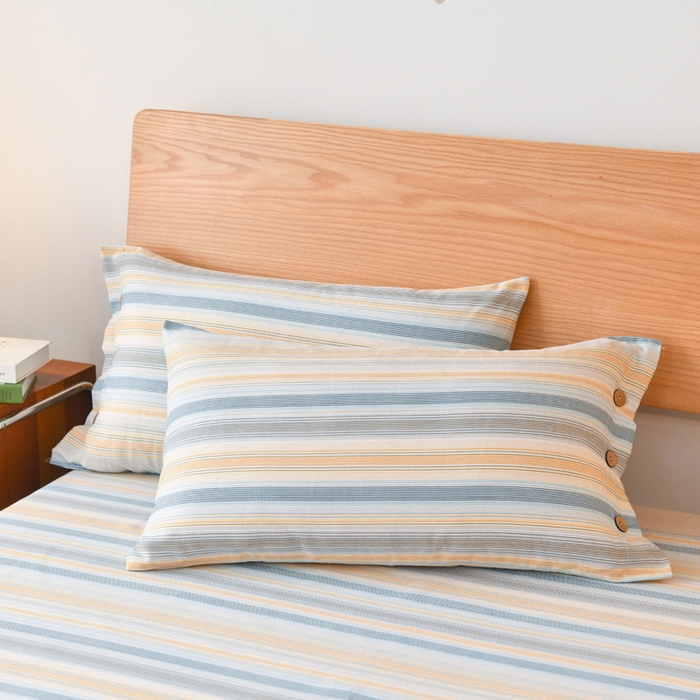 91家纺网 家纺一手货源 找家纺 仟网汇 2025新款活性印染无印纽扣原棉老粗布三件套 半夏蓝